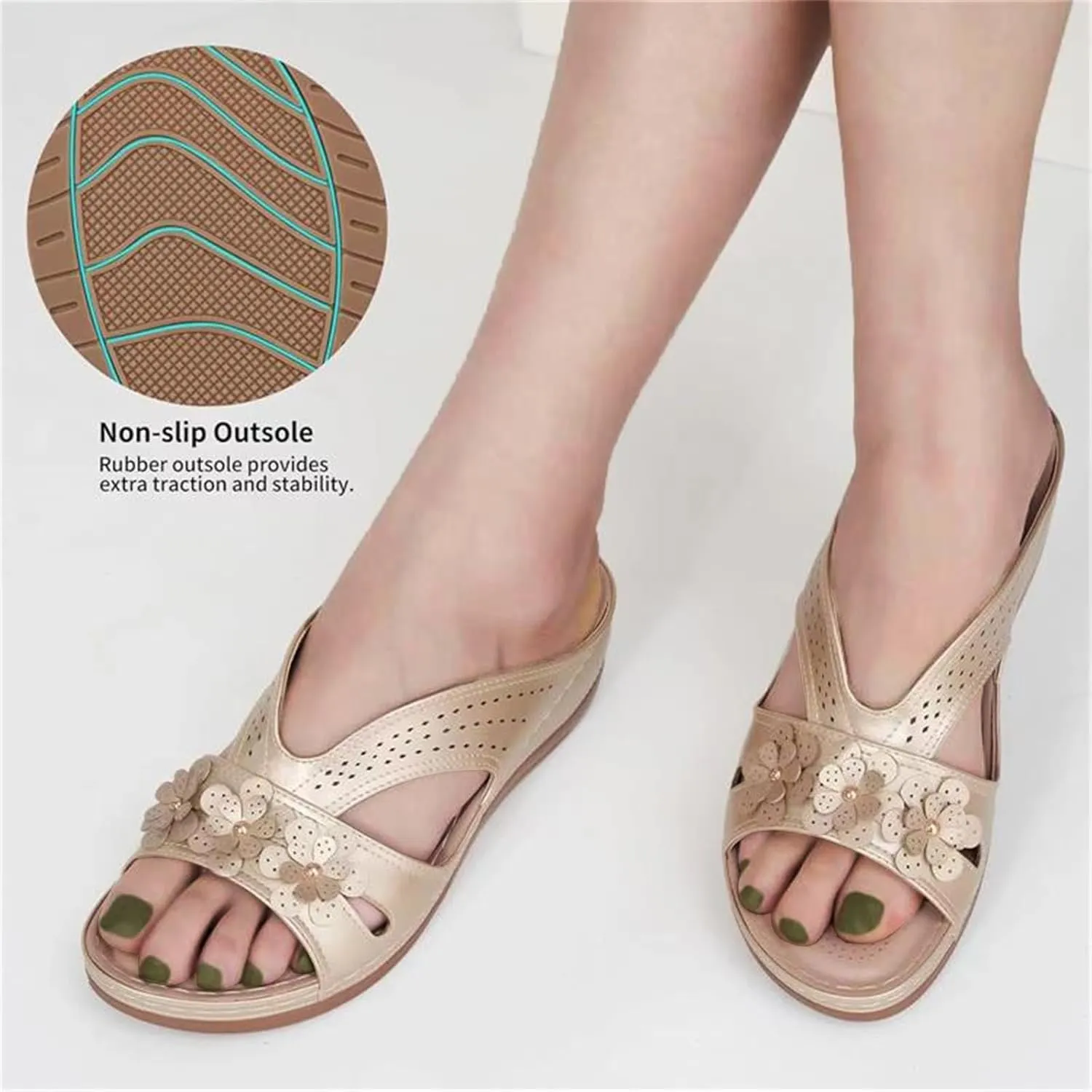 Kubbon Sandals for Women 2025 Comfortable Orthopedic Sandals Casual Open Toe Non Slip Wedge Shoes Summer Flip Flops with Arch Support Lightweight Slides
