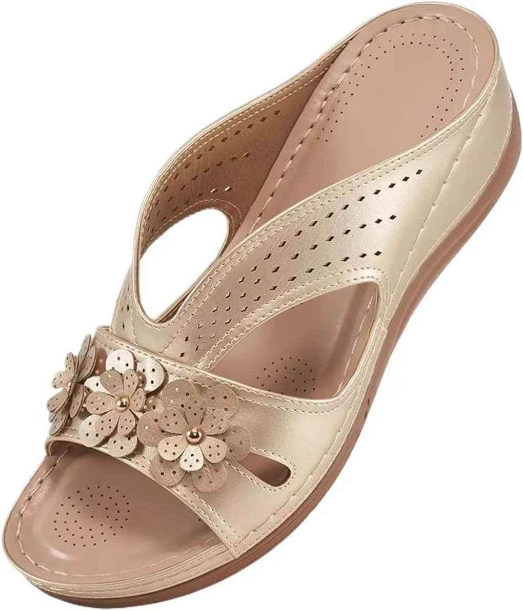 Kubbon Sandals for Women 2025 Comfortable Orthopedic Sandals Casual Open Toe Non Slip Wedge Shoes Summer Flip Flops with Arch Support Lightweight Slides