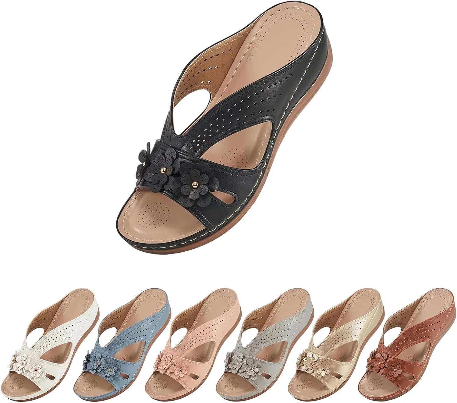 Kubbon Sandals for Women 2025 Comfortable Orthopedic Sandals Casual Open Toe Non Slip Wedge Shoes Summer Flip Flops with Arch Support Lightweight Slides