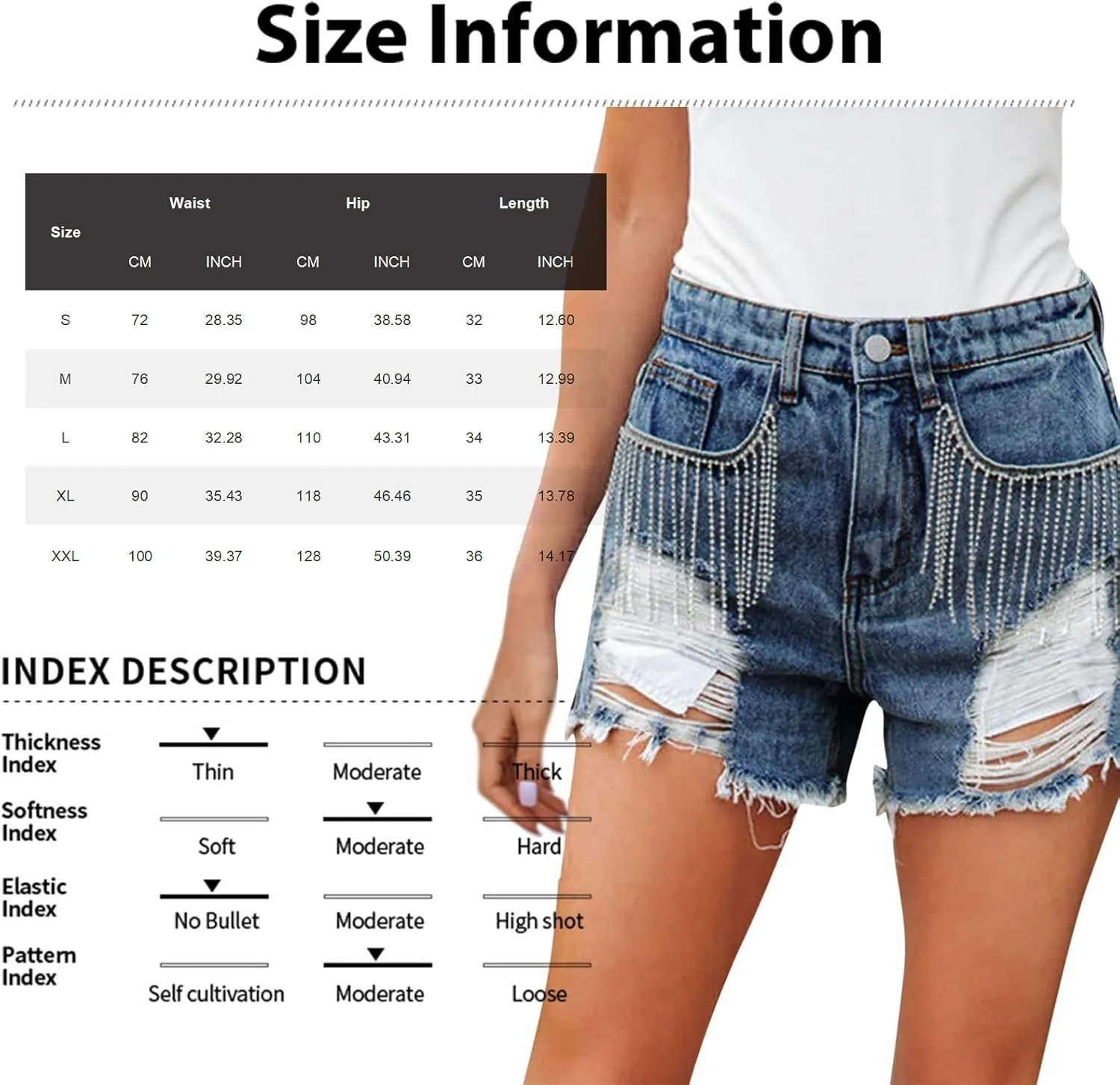 KUIOLYPOER Denim Shorts for Women Women's Summer High Waisted Rhinestone Fringe Ripped Jean Shorts Summer Hot Casual Shorts