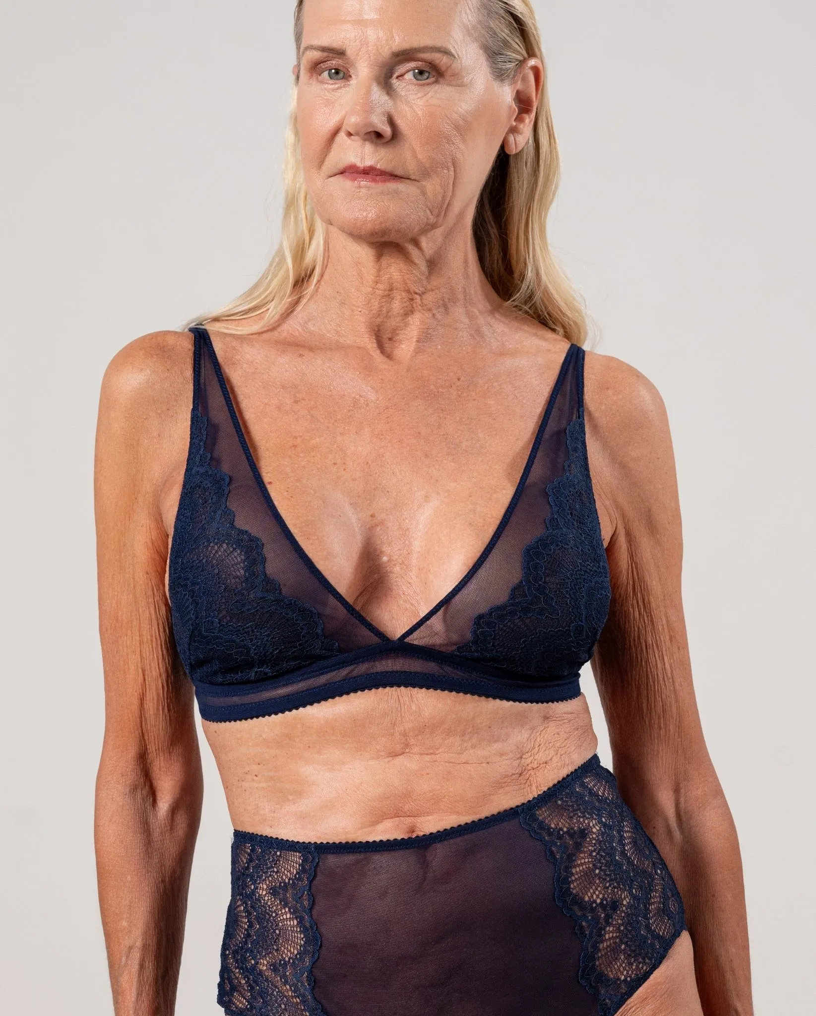 Lace Mesh Plunge Bralette Navy
