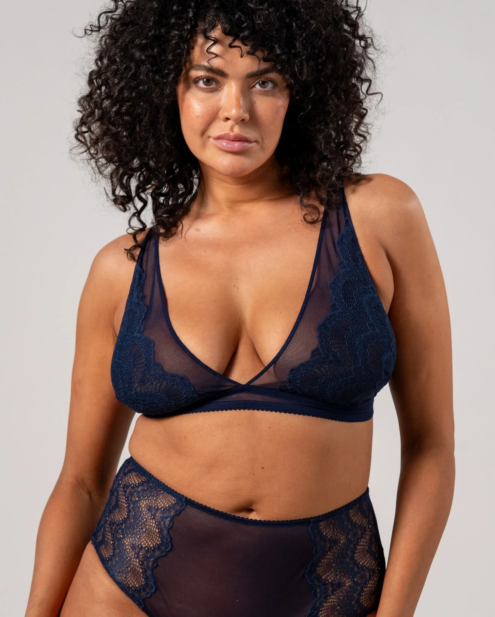 Lace Mesh Plunge Bralette Navy