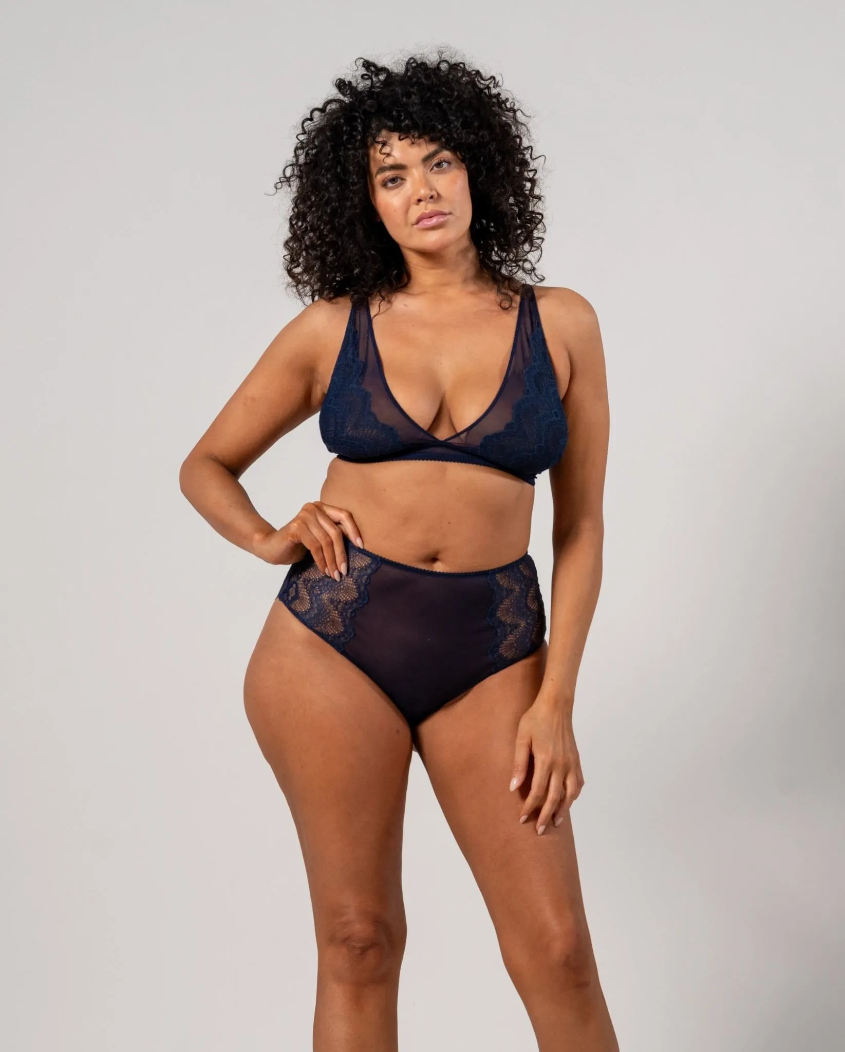 Lace Mesh Plunge Bralette Navy