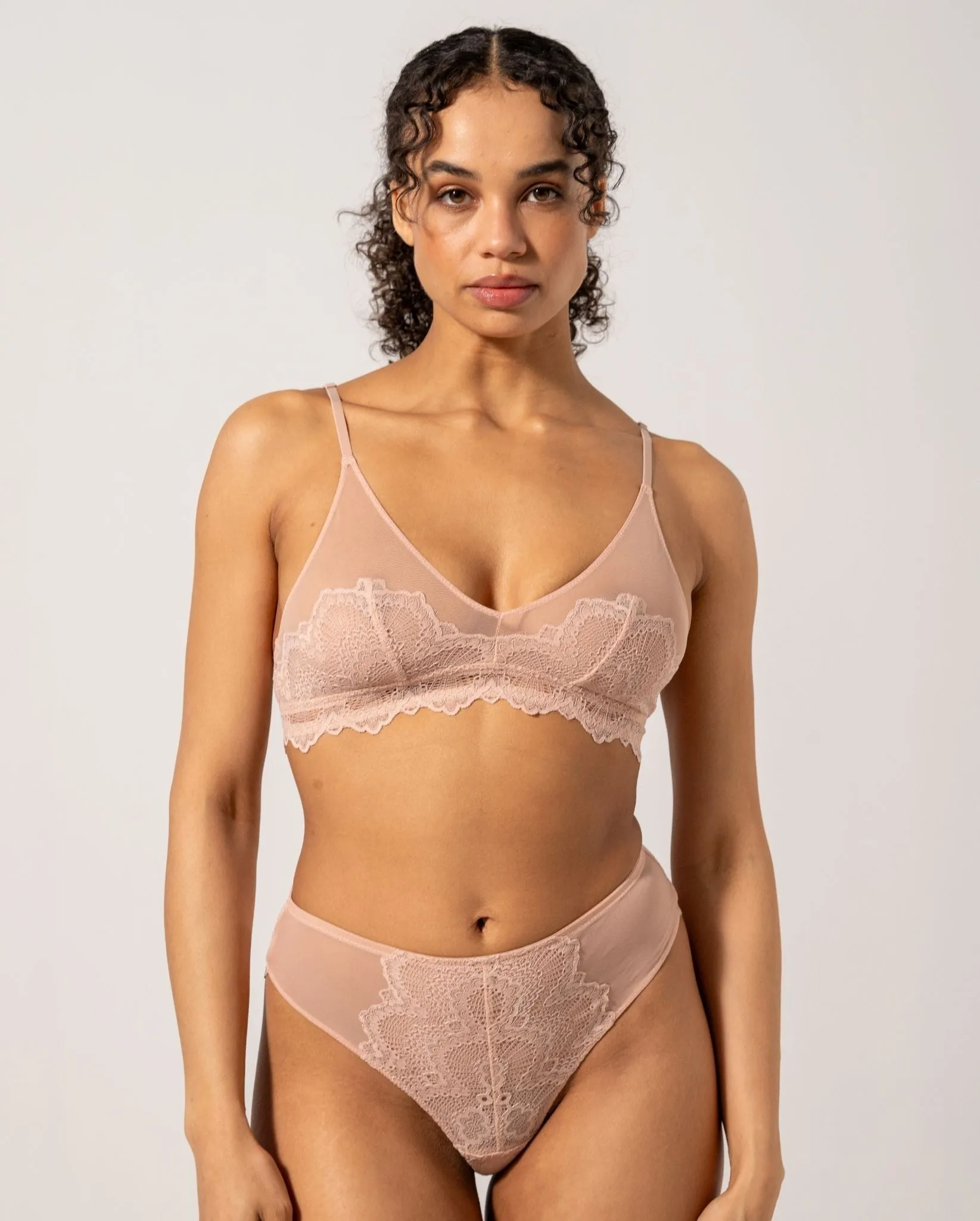 Lace Mesh Triangle Bralette Nude