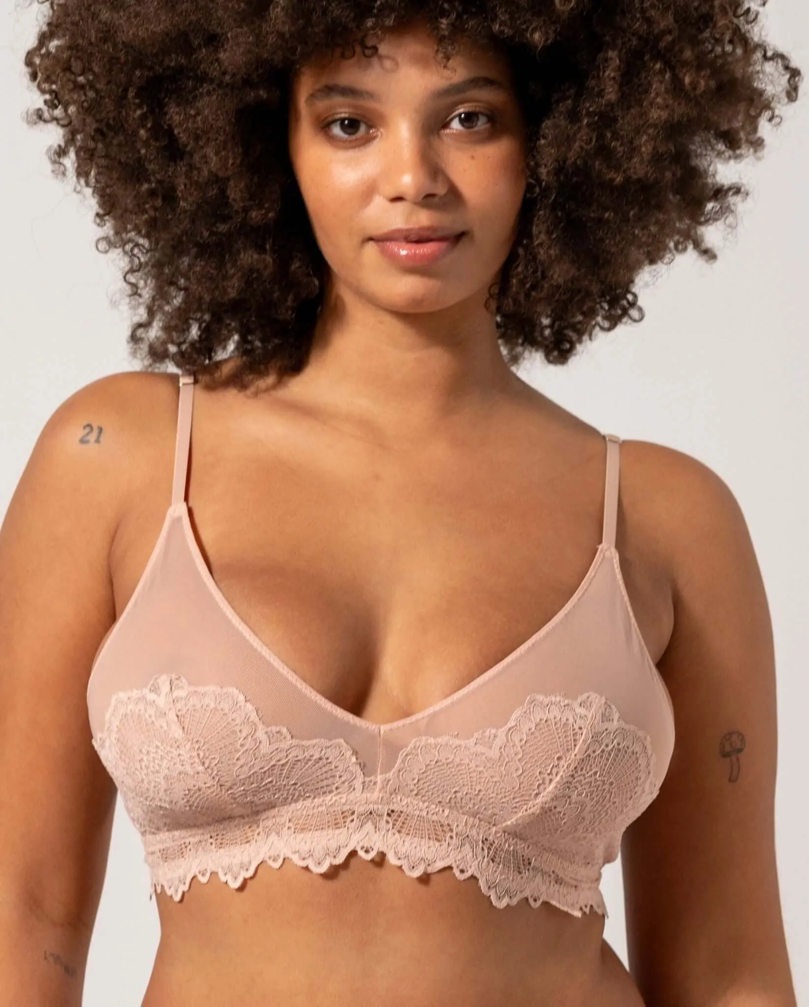 Lace Mesh Triangle Bralette Nude