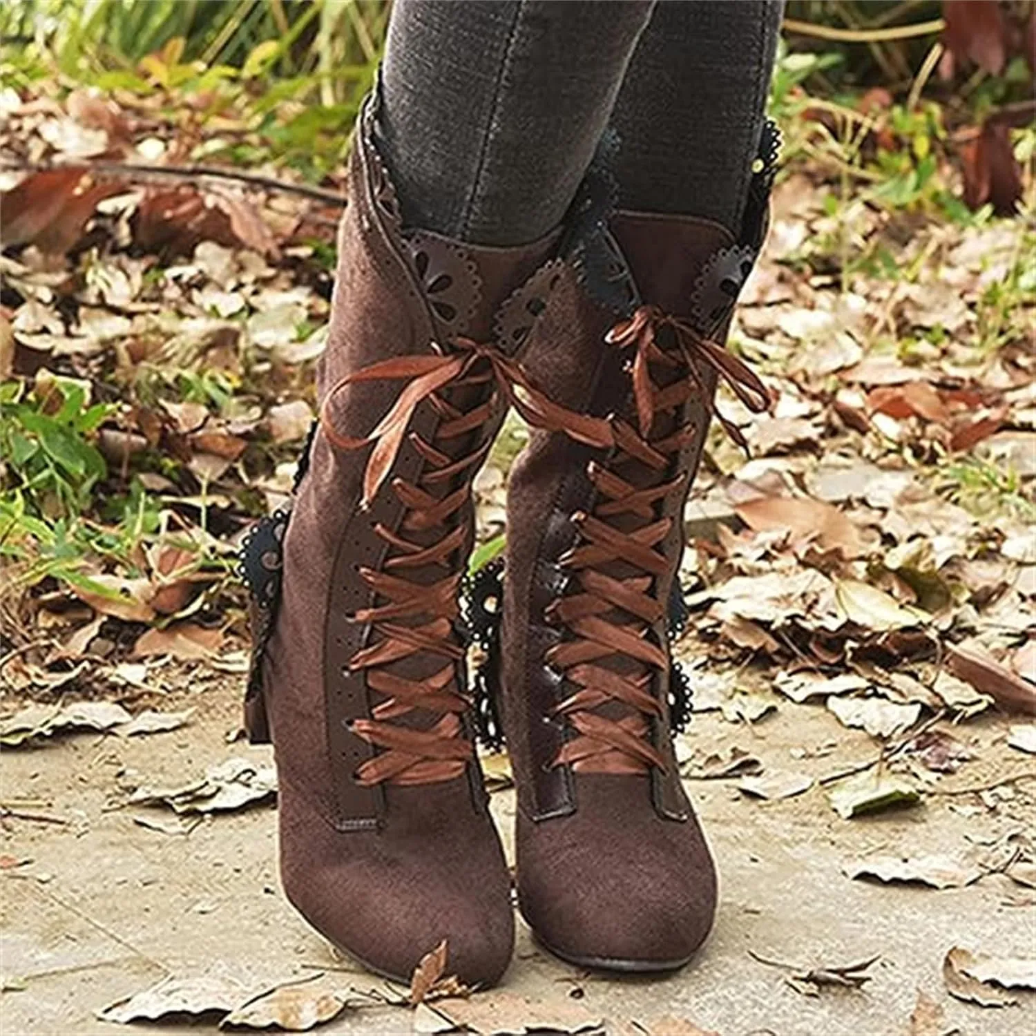Ladmiple Fall Boots Women Knee High Wide Calf Cone Heel Slouchy Western Cowboy Cowgirl Boots Party Fashion Dress Shoes
