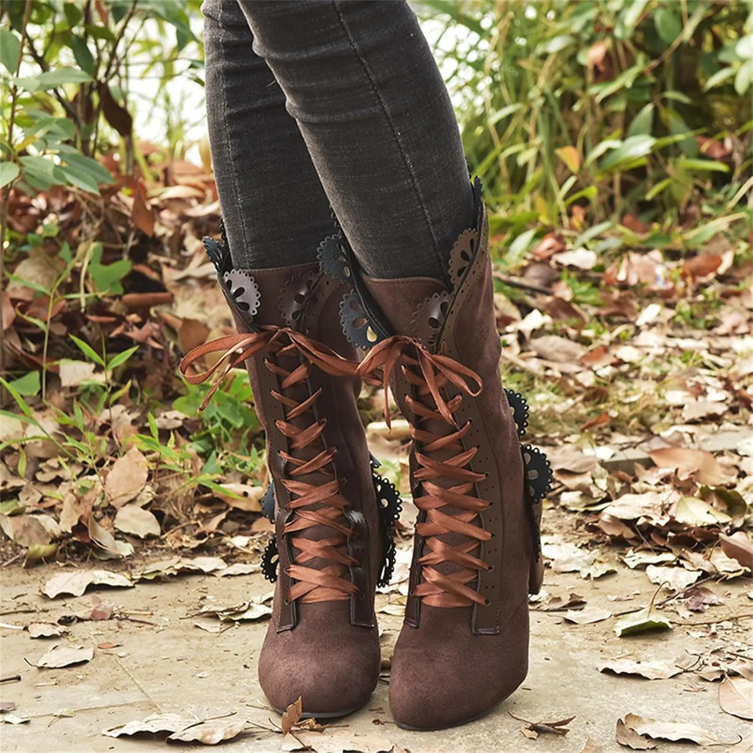 Ladmiple Fall Boots Women Knee High Wide Calf Cone Heel Slouchy Western Cowboy Cowgirl Boots Party Fashion Dress Shoes