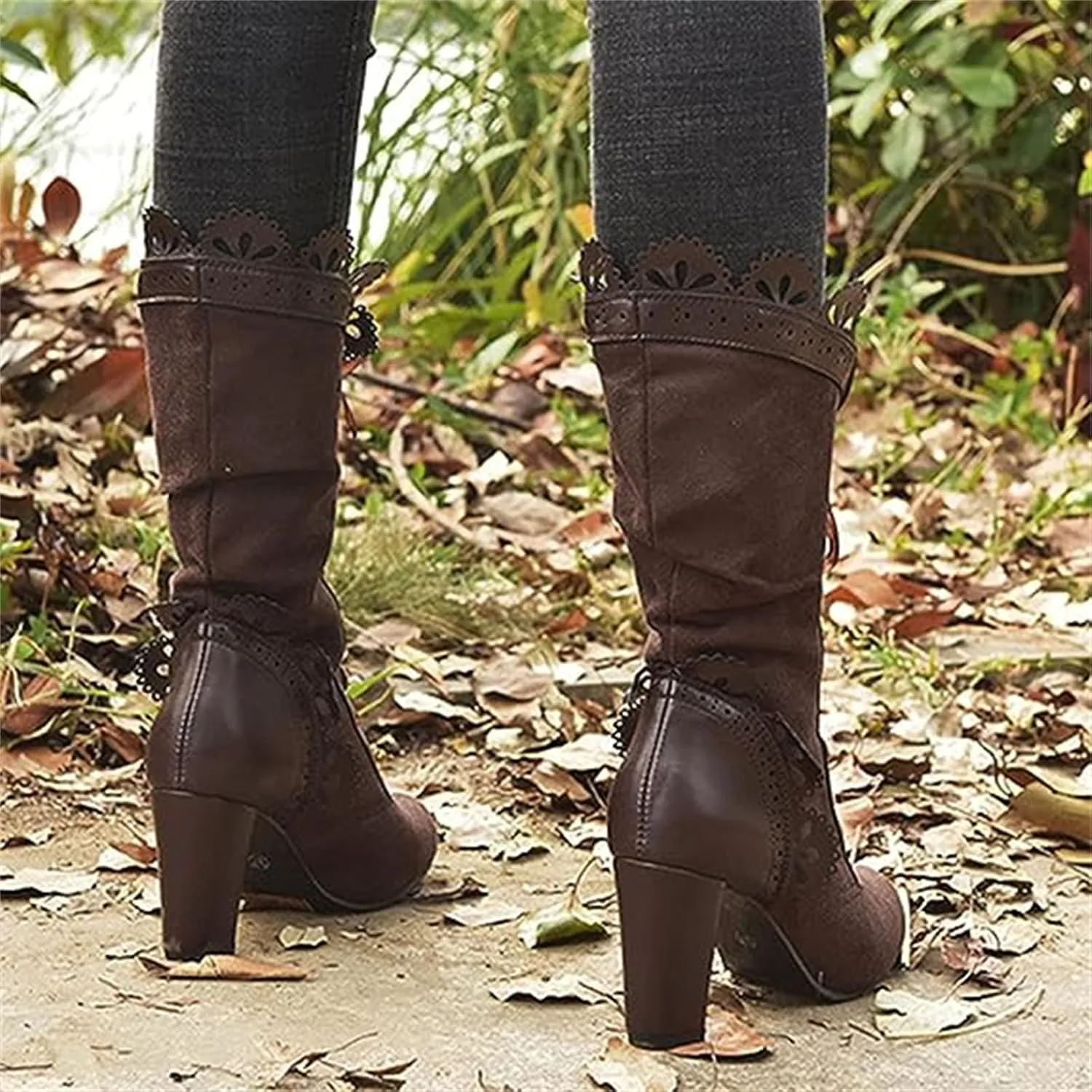 Ladmiple Fall Boots Women Knee High Wide Calf Cone Heel Slouchy Western Cowboy Cowgirl Boots Party Fashion Dress Shoes