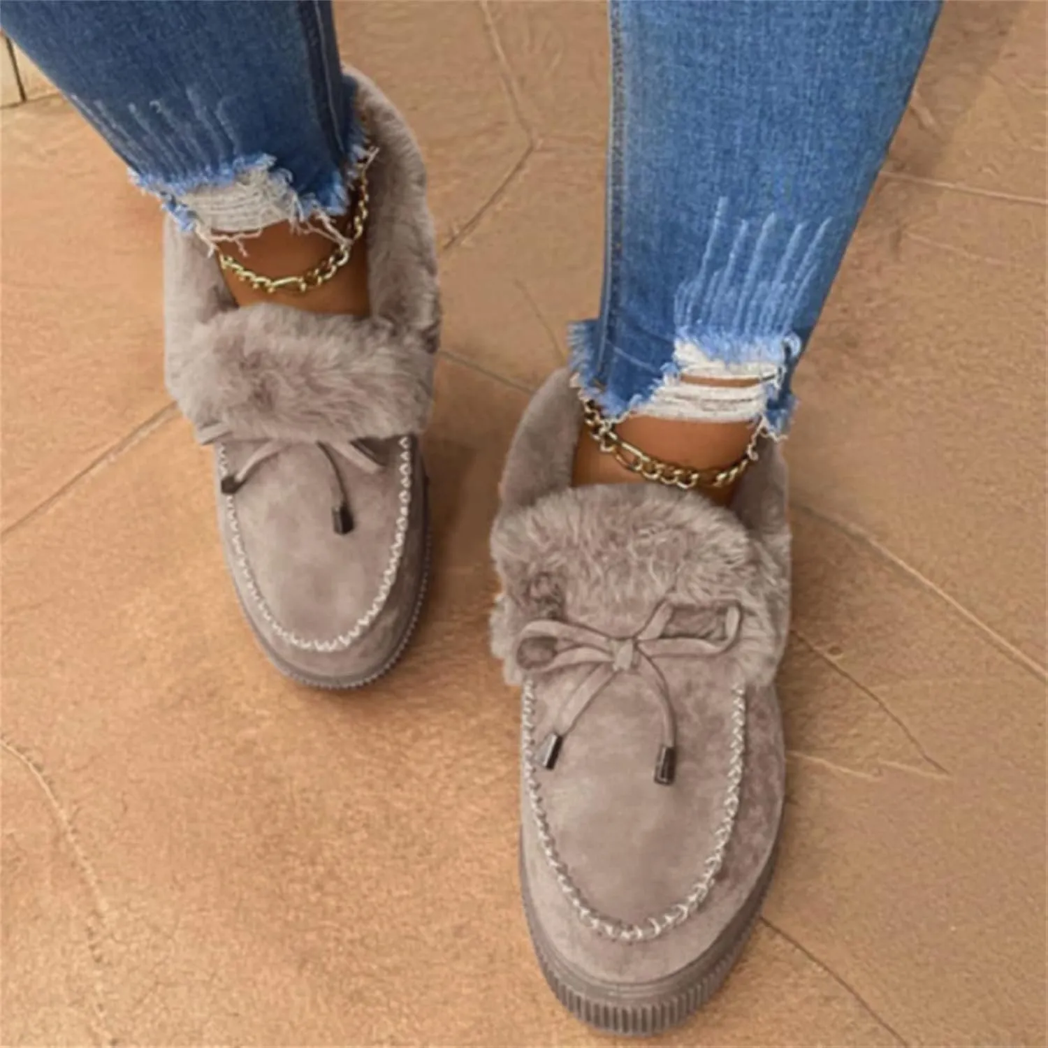 Ladmiple Winter Boots For Women Fashion Snow Boots with Fur Lined Warm Slip On Ankle Booties Comfortable Walking Shoes