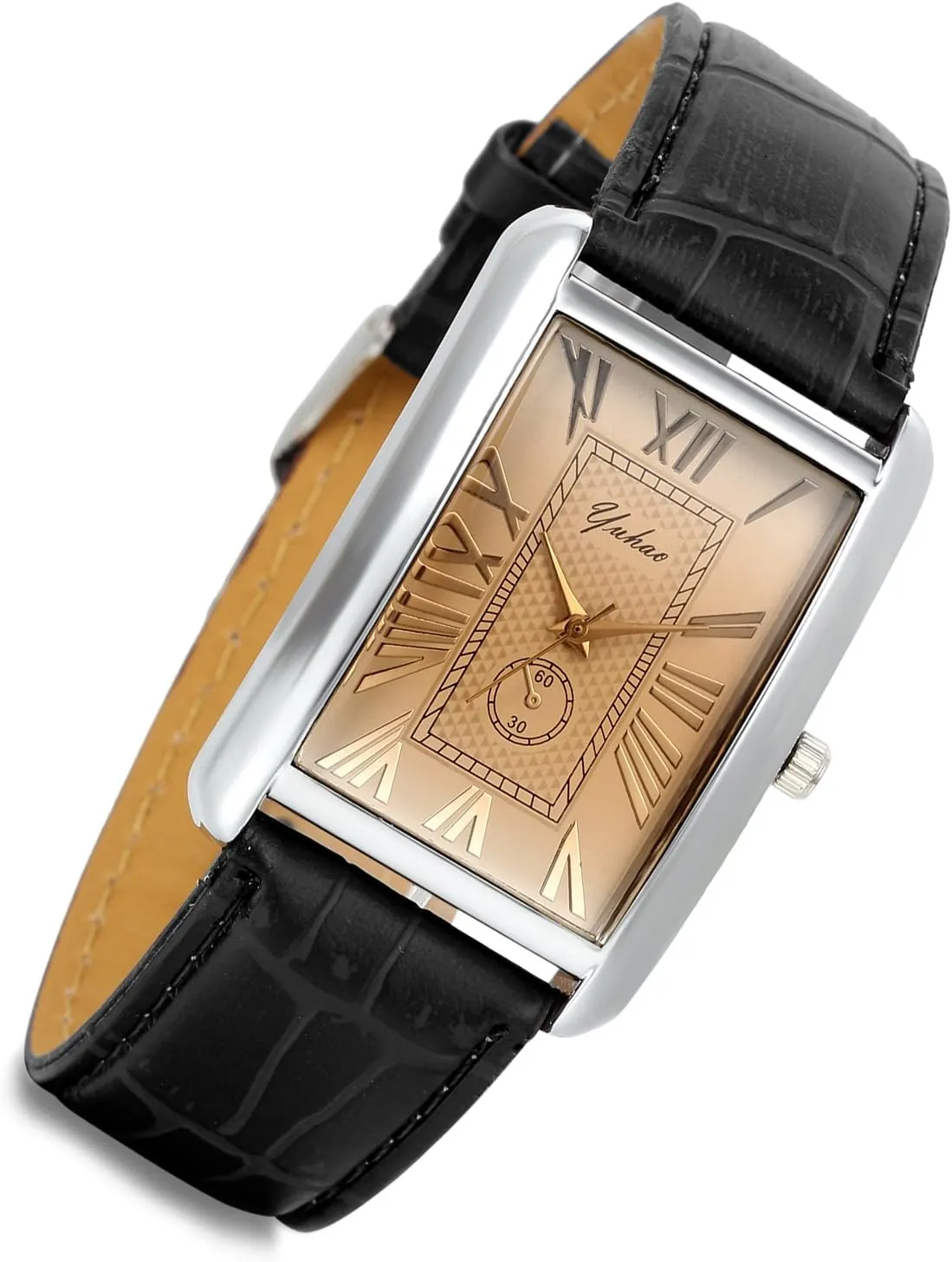 Lancardo Romantic Couple Watch Set Square Watches Love for Men and Women 2 Pcs Retro Vintage Silver Tone Case Crocodile Pattern Black Leather Wristwatch for Father's Day