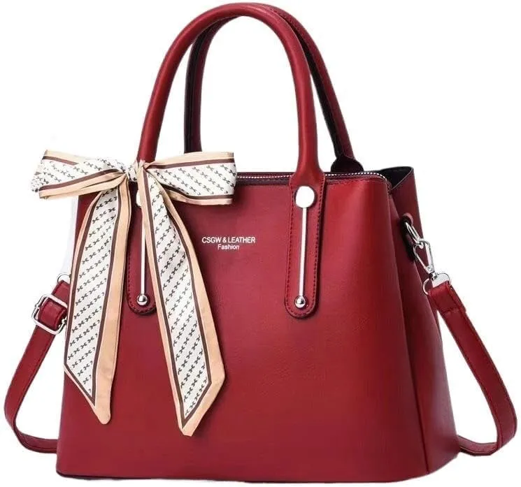 Large Capacity Cross-Body Bag Leisure Solid Color Satchel Shoulder Bags with Silk Ribbon Women Handbag Lady