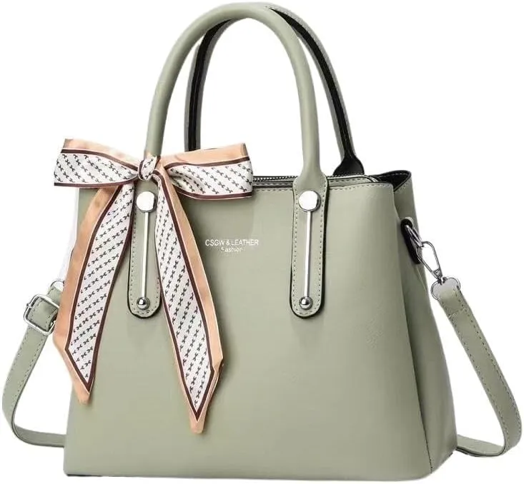 Large Capacity Cross-Body Bag Leisure Solid Color Satchel Shoulder Bags with Silk Ribbon Women Handbag Lady