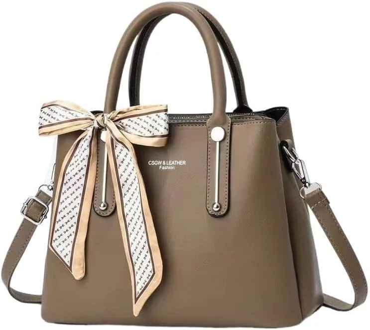 Large Capacity Cross-Body Bag Leisure Solid Color Satchel Shoulder Bags with Silk Ribbon Women Handbag Lady