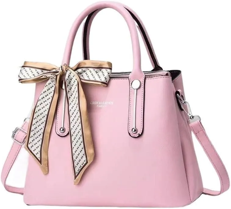 Large Capacity Cross-Body Bag Leisure Solid Color Satchel Shoulder Bags with Silk Ribbon Women Handbag Lady