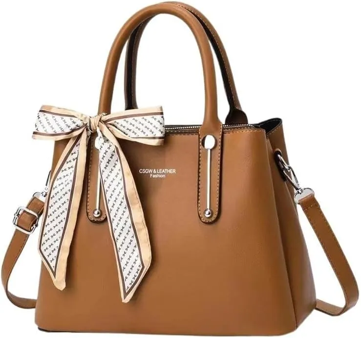 Large Capacity Cross-Body Bag Leisure Solid Color Satchel Shoulder Bags with Silk Ribbon Women Handbag Lady