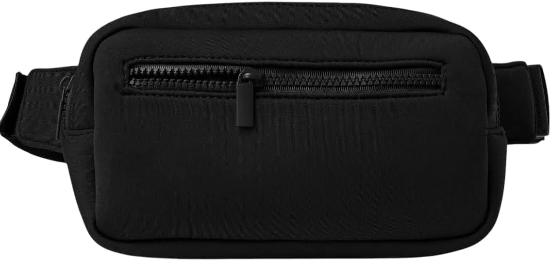 Large Neoprene Fanny Pack with Adjustable Strap, Bum Bag with 3 Zipper Pockets, Crossbody Belt Bag for Women & Men, Water Resistant Waist Pack for Travel, Sports, Festivals, Hiking, & Workouts (Black)