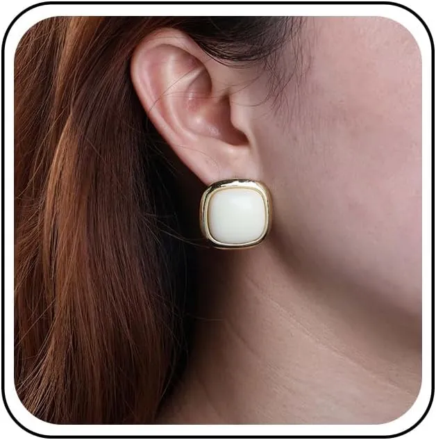 Large Square Pearl Studs Gold Square Dangle Earrings White Pearl Wedding Earrings Big Minimalist Geometric Drop Jewelry for Women