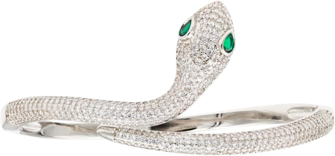 Lavencious Open Clasp Fashion Snake 7" Bangle Bracelet Rhodium Plated Paved with Cubic Zirconia Stones for Women