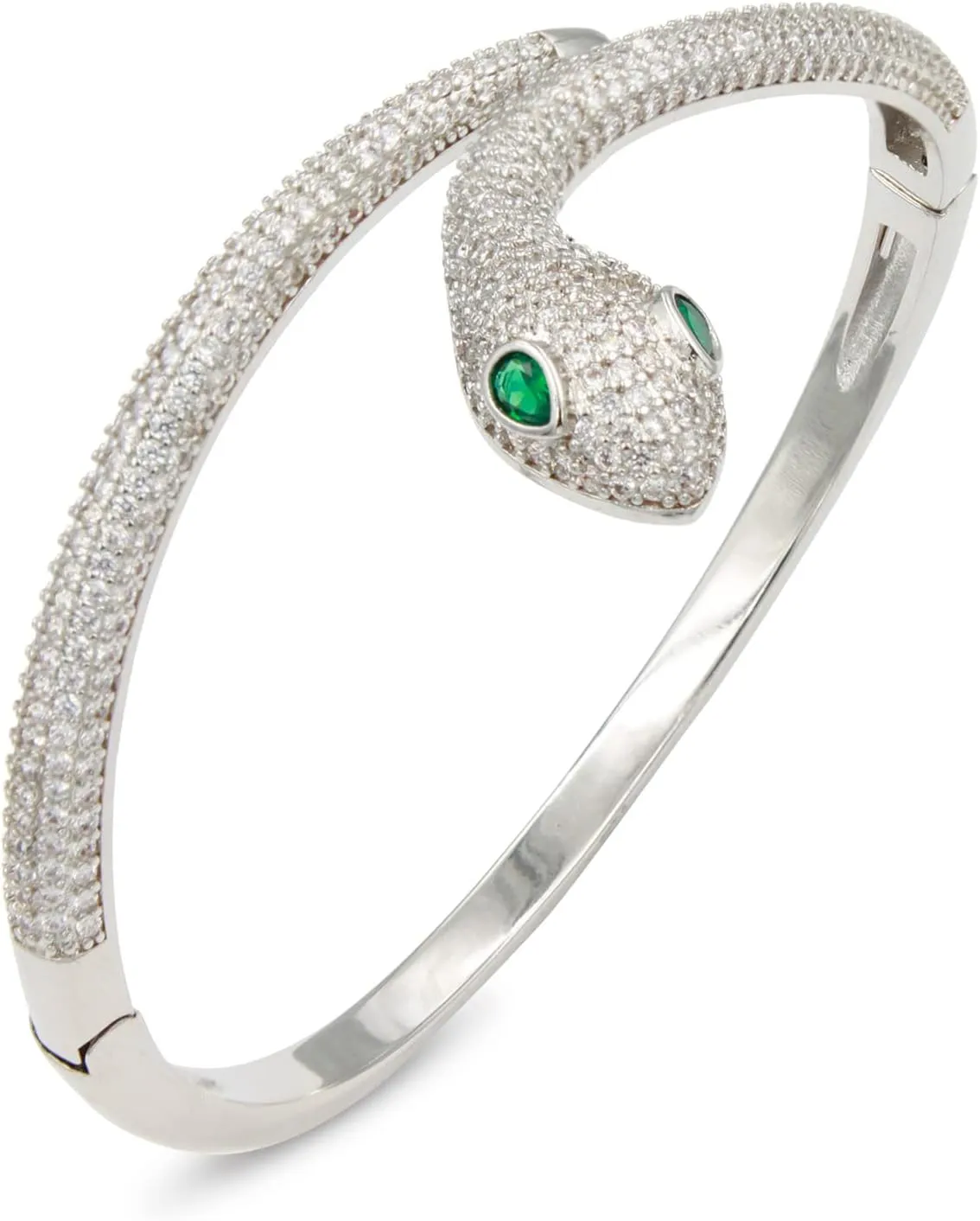 Lavencious Open Clasp Fashion Snake 7" Bangle Bracelet Rhodium Plated Paved with Cubic Zirconia Stones for Women