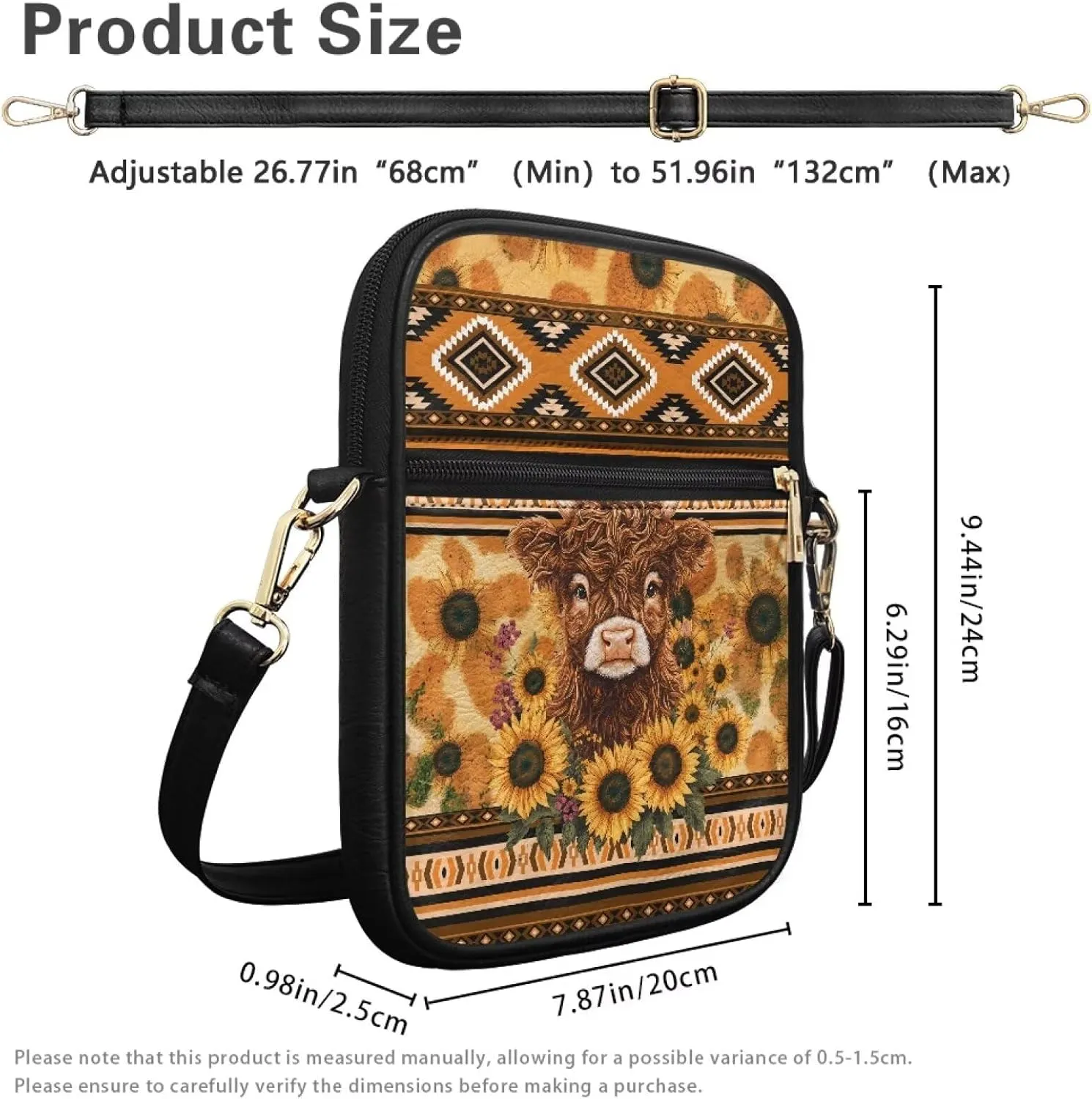 Leather Messenger Bag for Women Crossbody Cell Phone Purse Small Shoulder Pouch for Outdoor 9.5 inch