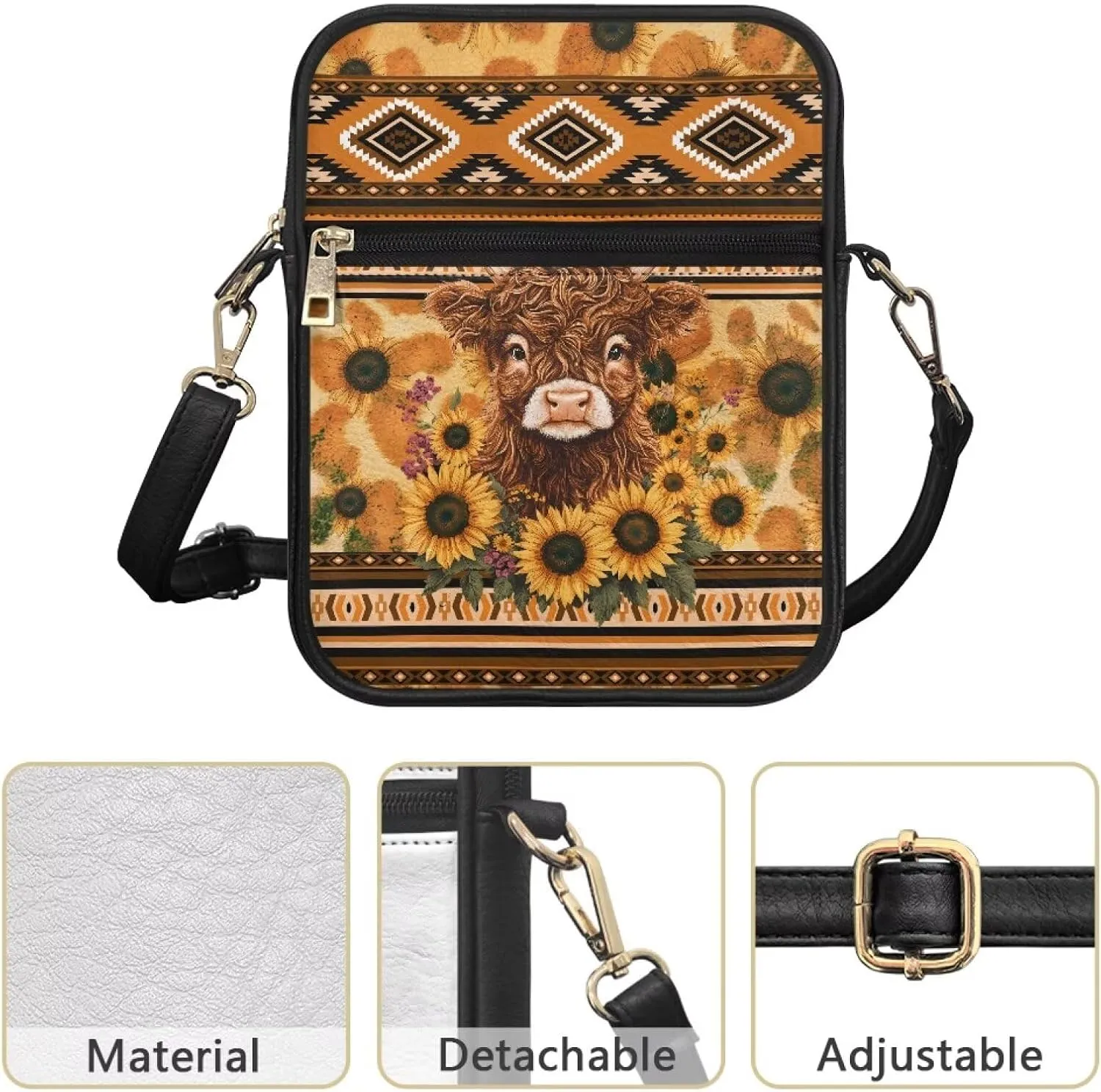 Leather Messenger Bag for Women Crossbody Cell Phone Purse Small Shoulder Pouch for Outdoor 9.5 inch