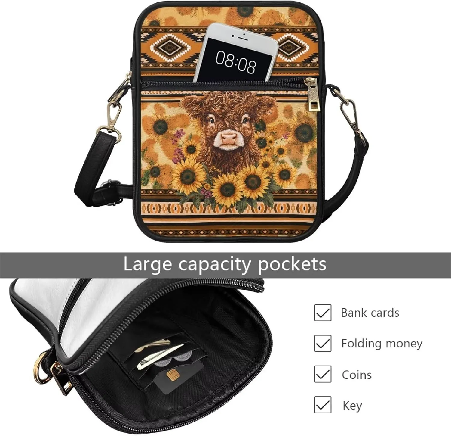 Leather Messenger Bag for Women Crossbody Cell Phone Purse Small Shoulder Pouch for Outdoor 9.5 inch