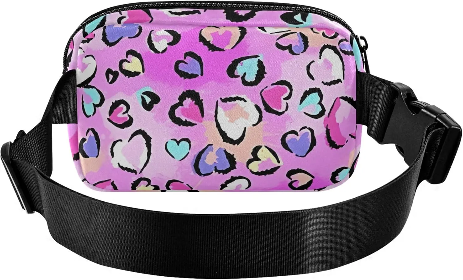 Leopard Print Hearts Pink Waterproof Women Fanny Pack Anti Theft Belt Bag Neon Travel Waist Bag