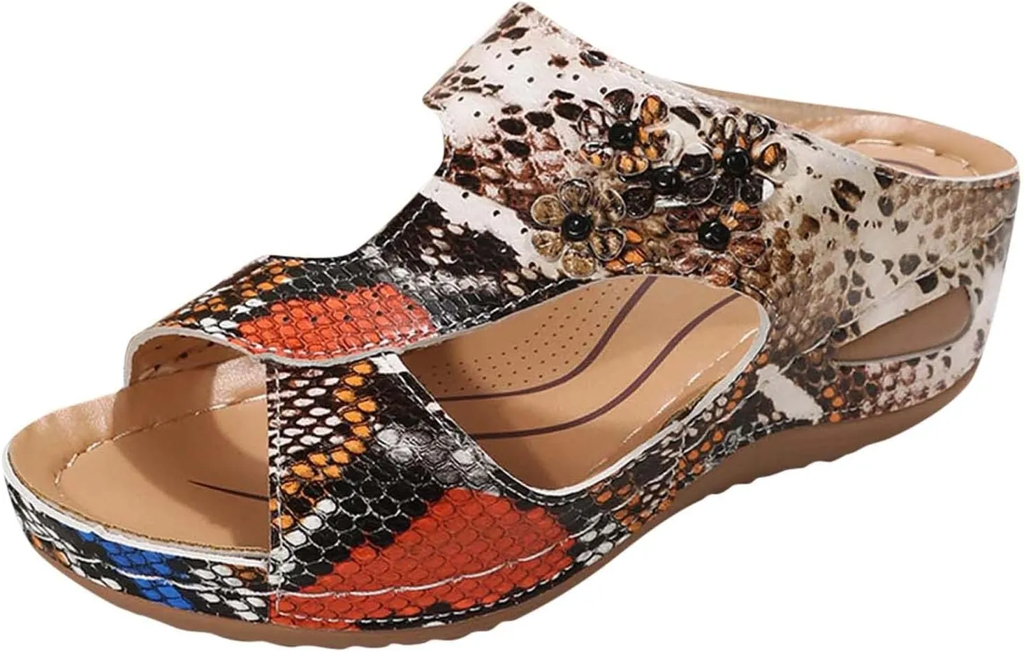 Leopard Print Sandals for Women Flat, Orthopedic Slides Sandals, Slip On Slippers with Arch Support, Comfort Wear Shoes Open Toe, Casual Walking Shoes Summer Beach, Comfortable Lightweight Platforms