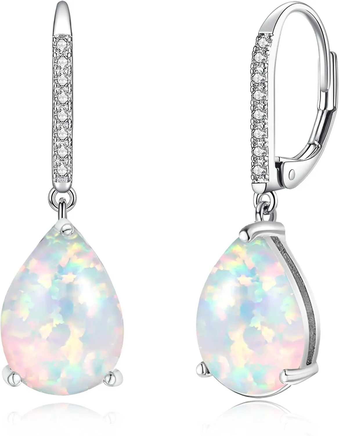Leverback Opal Dangle Earrings 14k White Gold/Yellow Gold Plated Drop Earrings for Women Teardrop Earrings Elegant Jewelry Gifts
