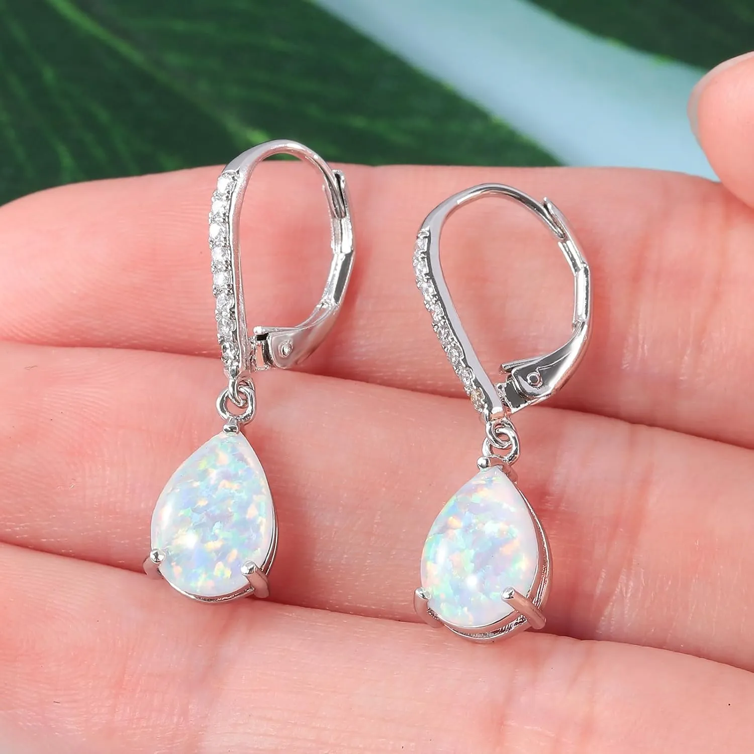 Leverback Opal Dangle Earrings 14k White Gold/Yellow Gold Plated Drop Earrings for Women Teardrop Earrings Elegant Jewelry Gifts