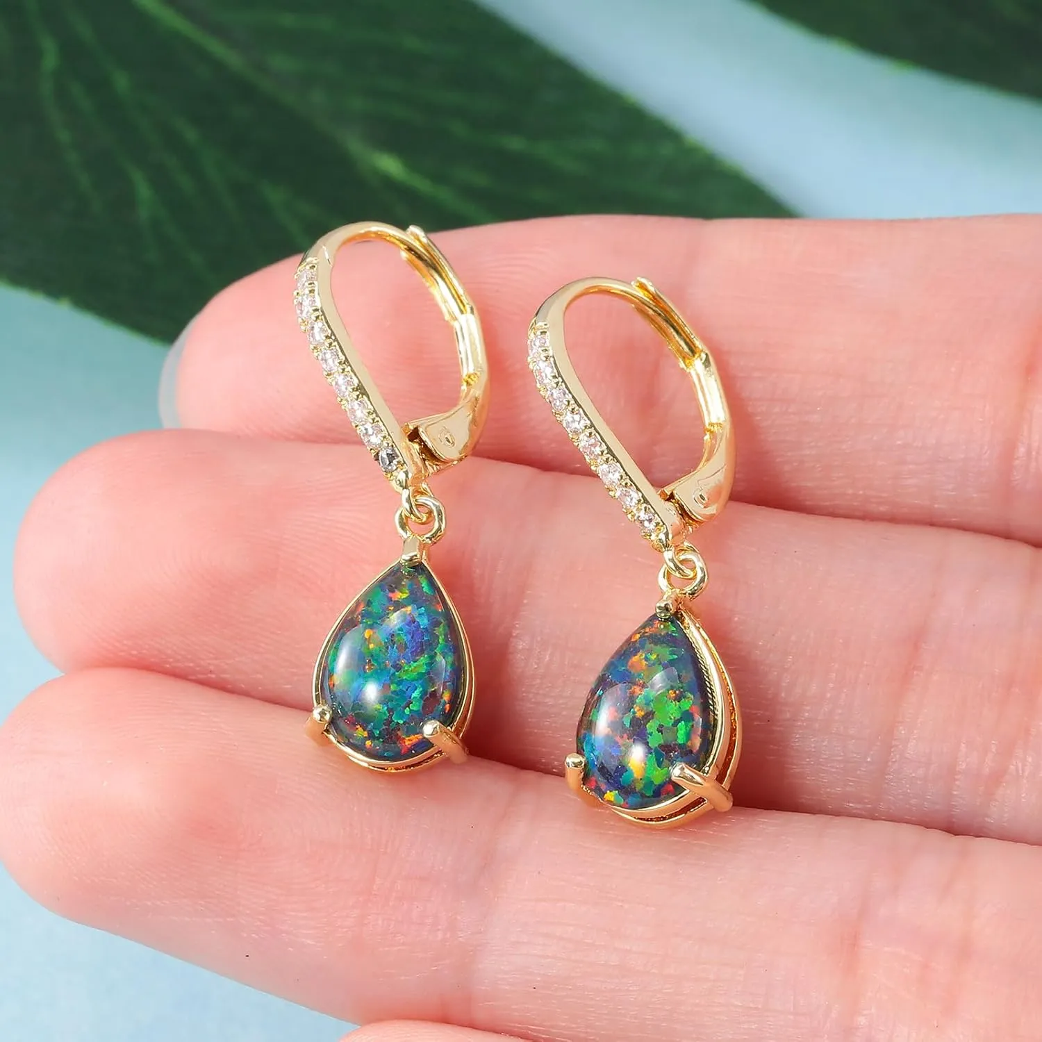 Leverback Opal Dangle Earrings 14k White Gold/Yellow Gold Plated Drop Earrings for Women Teardrop Earrings Elegant Jewelry Gifts