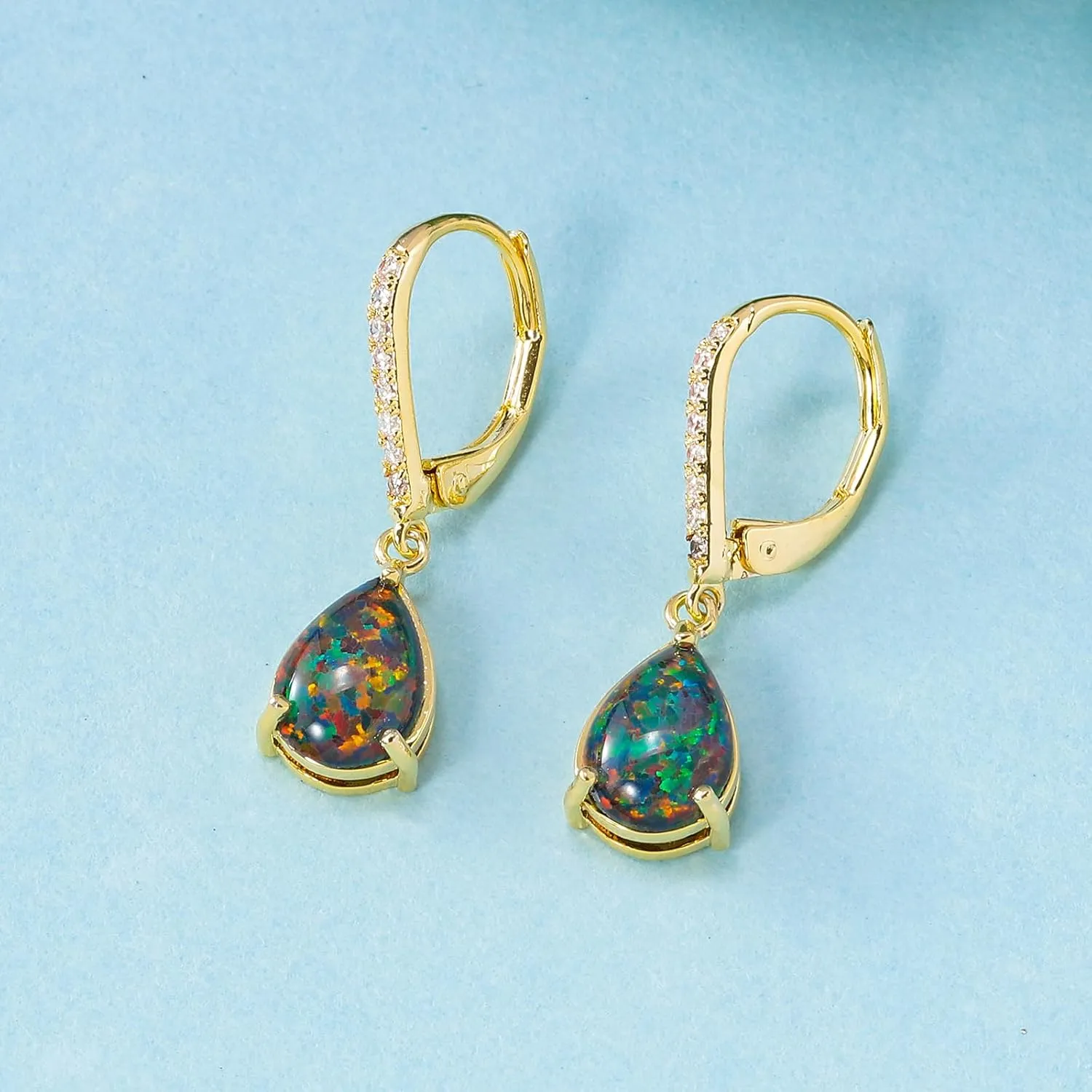 Leverback Opal Dangle Earrings 14k White Gold/Yellow Gold Plated Drop Earrings for Women Teardrop Earrings Elegant Jewelry Gifts