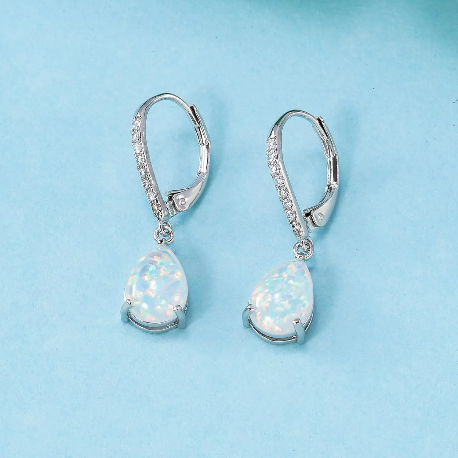 Leverback Opal Dangle Earrings 14k White Gold/Yellow Gold Plated Drop Earrings for Women Teardrop Earrings Elegant Jewelry Gifts