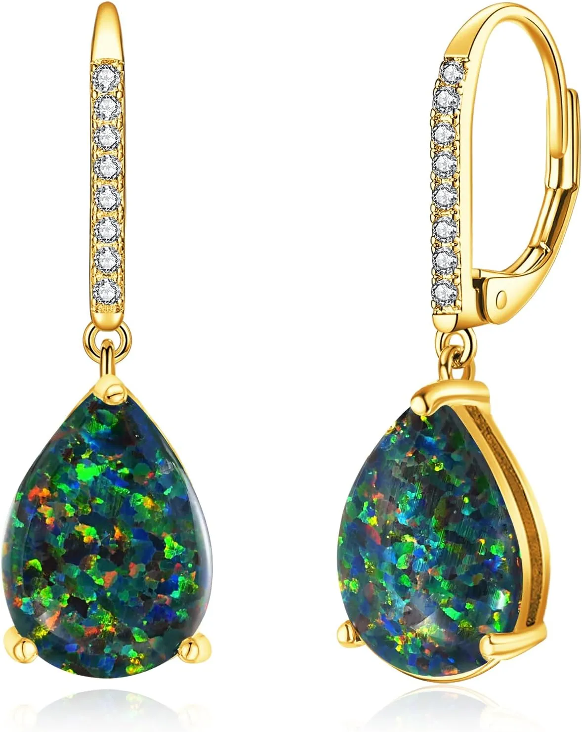 Leverback Opal Dangle Earrings 14k White Gold/Yellow Gold Plated Drop Earrings for Women Teardrop Earrings Elegant Jewelry Gifts