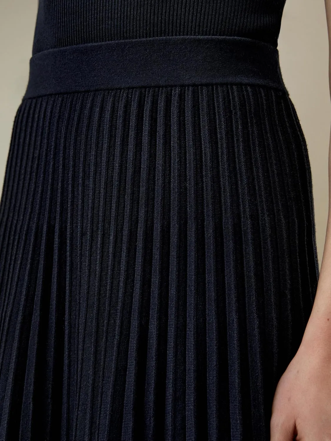 LilySilk Merino Wool Knit Skirt for Women Elastic Warm Solid Pleated A-line Skirts for Ladies Winter Fall Work Casual
