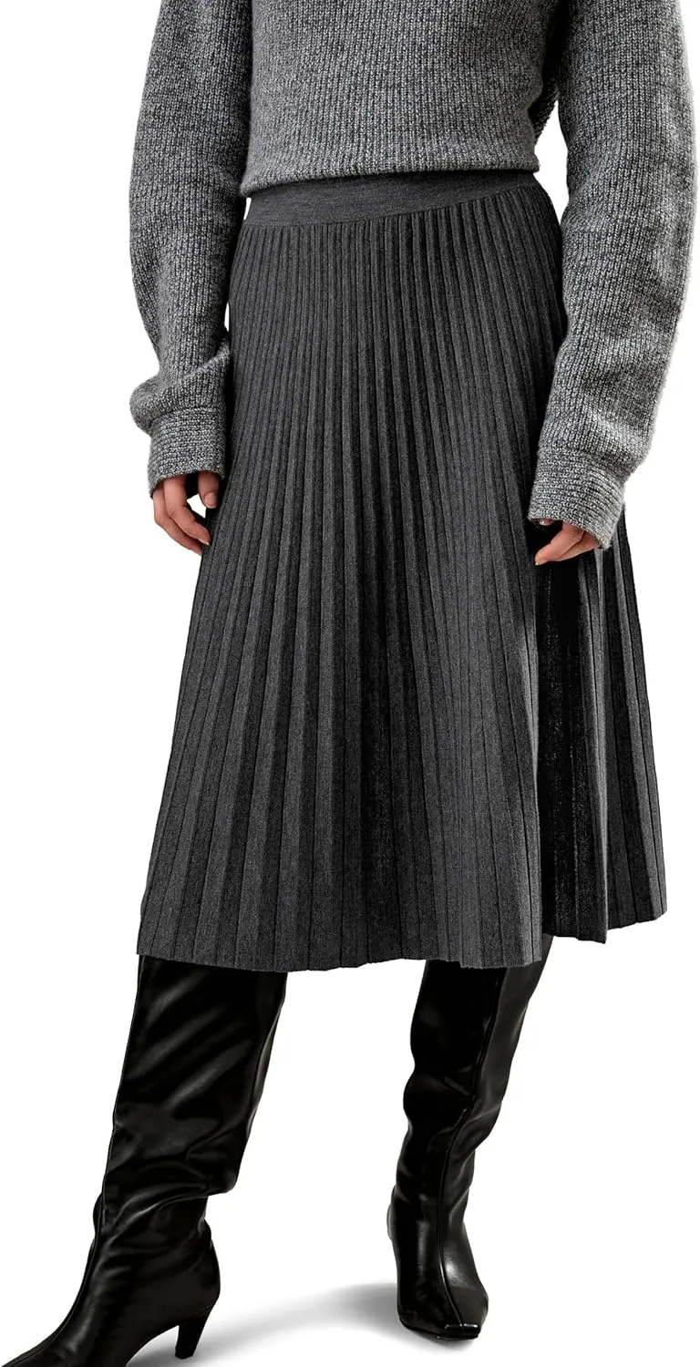 LilySilk Merino Wool Knit Skirt for Women Elastic Warm Solid Pleated A-line Skirts for Ladies Winter Fall Work Casual