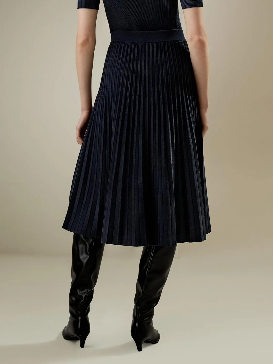 LilySilk Merino Wool Knit Skirt for Women Elastic Warm Solid Pleated A-line Skirts for Ladies Winter Fall Work Casual