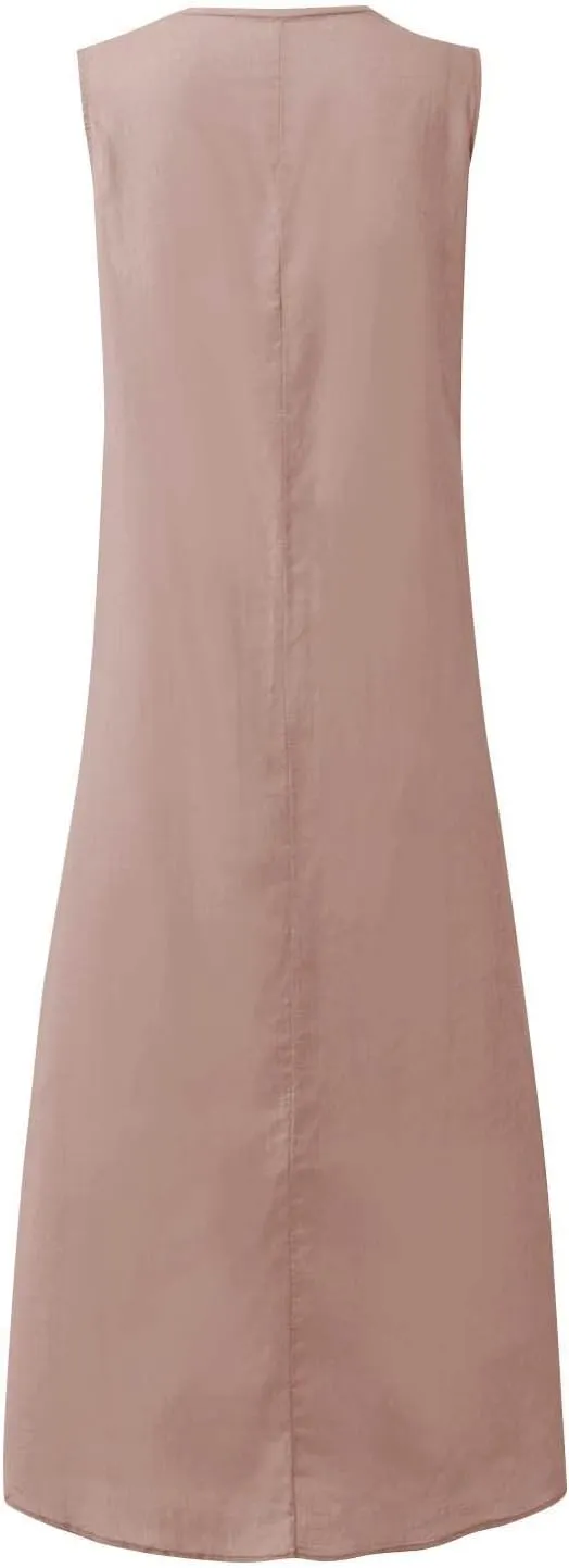 Linen Dresses for Women Sleeveless Linen Casual Cotton Tank Maxi 2025 Summer Dress