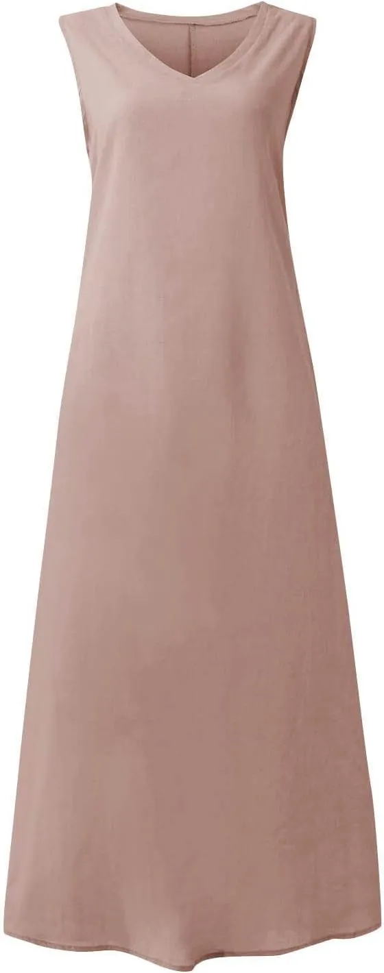 Linen Dresses for Women Sleeveless Linen Casual Cotton Tank Maxi 2025 Summer Dress