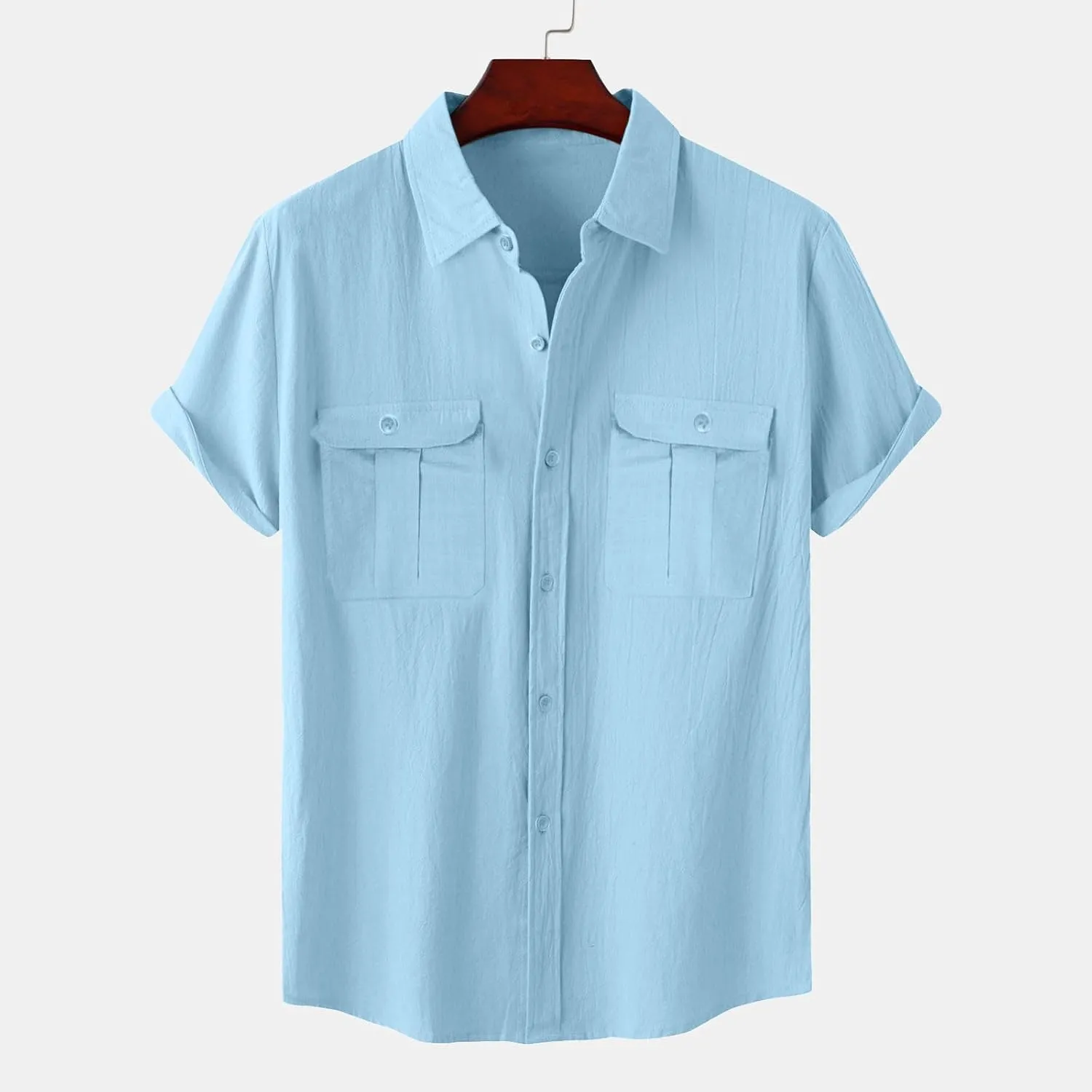 Linen Shirts for Men Short Sleeve Button Down Shirt Summer Vacation Clothes Hawaiian Beach Tops Hawaiian Work Shirt