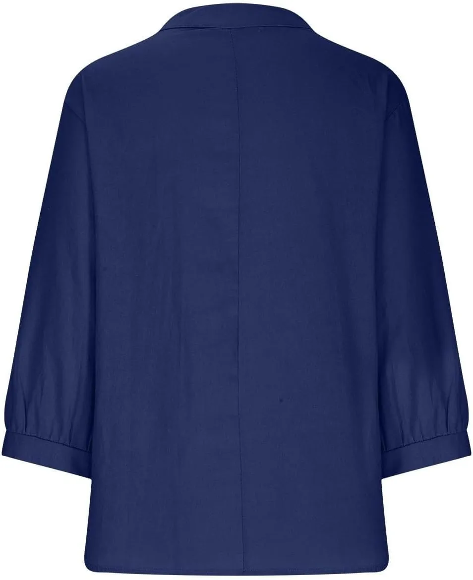 Linen Shirts for Women 2025 Trendy Summer Tops Button 3/4 Sleeve V Neck Plus Size Beach Blouses Boho Loose Tunic