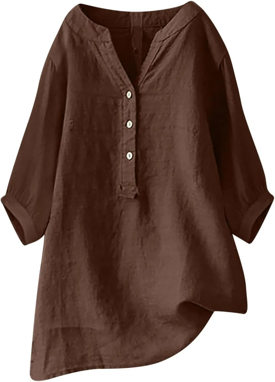 Linen Shirts for Women 2025 Trendy Summer Tops Button 3/4 Sleeve V Neck Plus Size Beach Blouses Boho Loose Tunic