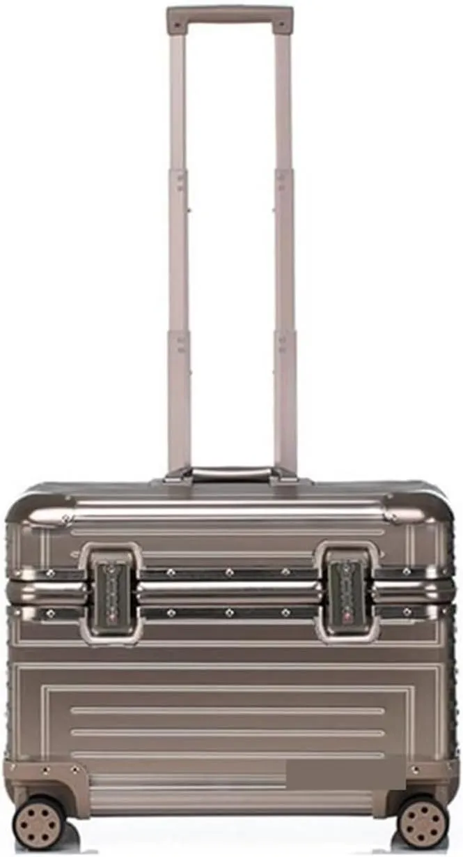 Luggage Aluminum Spinner 18" Camera Trolley Suitcase Luggage Bag Photography Suitcase On Wheels Suitcase(Gold,18 inc Small Cabin)