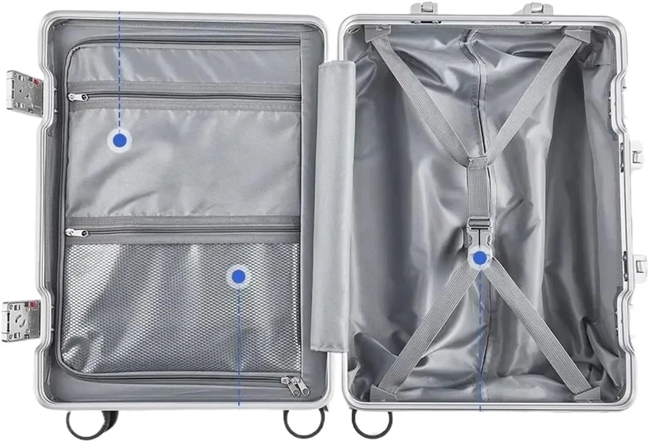 Luggage Front Open Pocket Suitcase Rolling Luggage Boarding Cabin Carry on Suitcase Aluminum Alloy Frame Trolley Case Luggages 20/24inch Suitcase(Black,24inch)