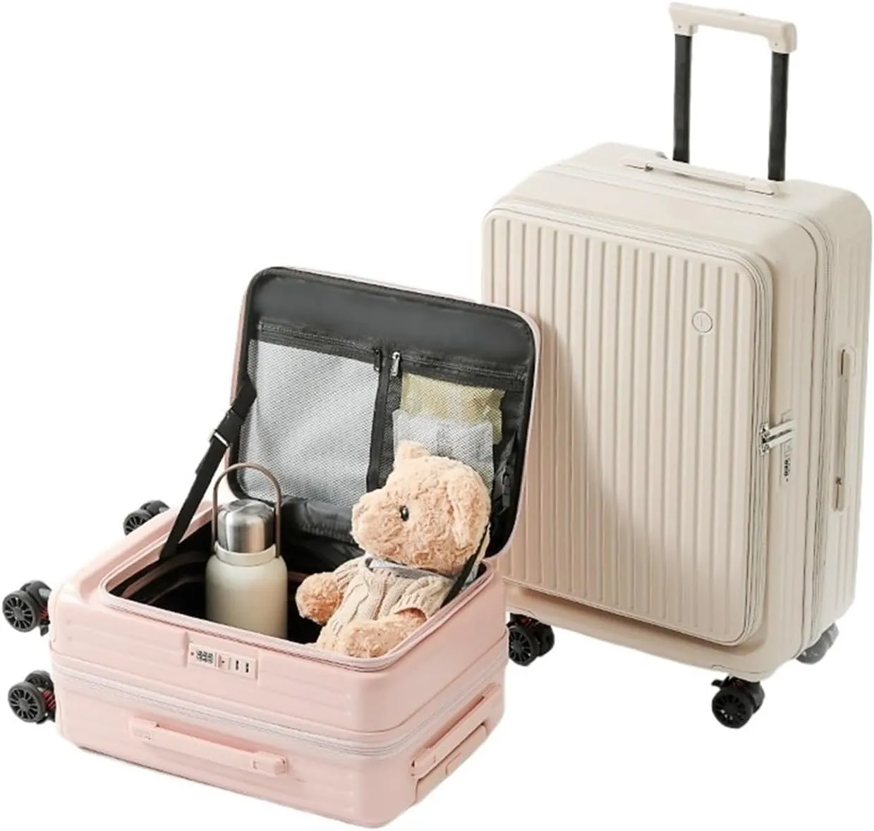 Luggage Side Opening Luggage 2024 New Extendable Multifunctional Trolley Case 20 Inch Suitcase travel case Suitcase((Black),22)