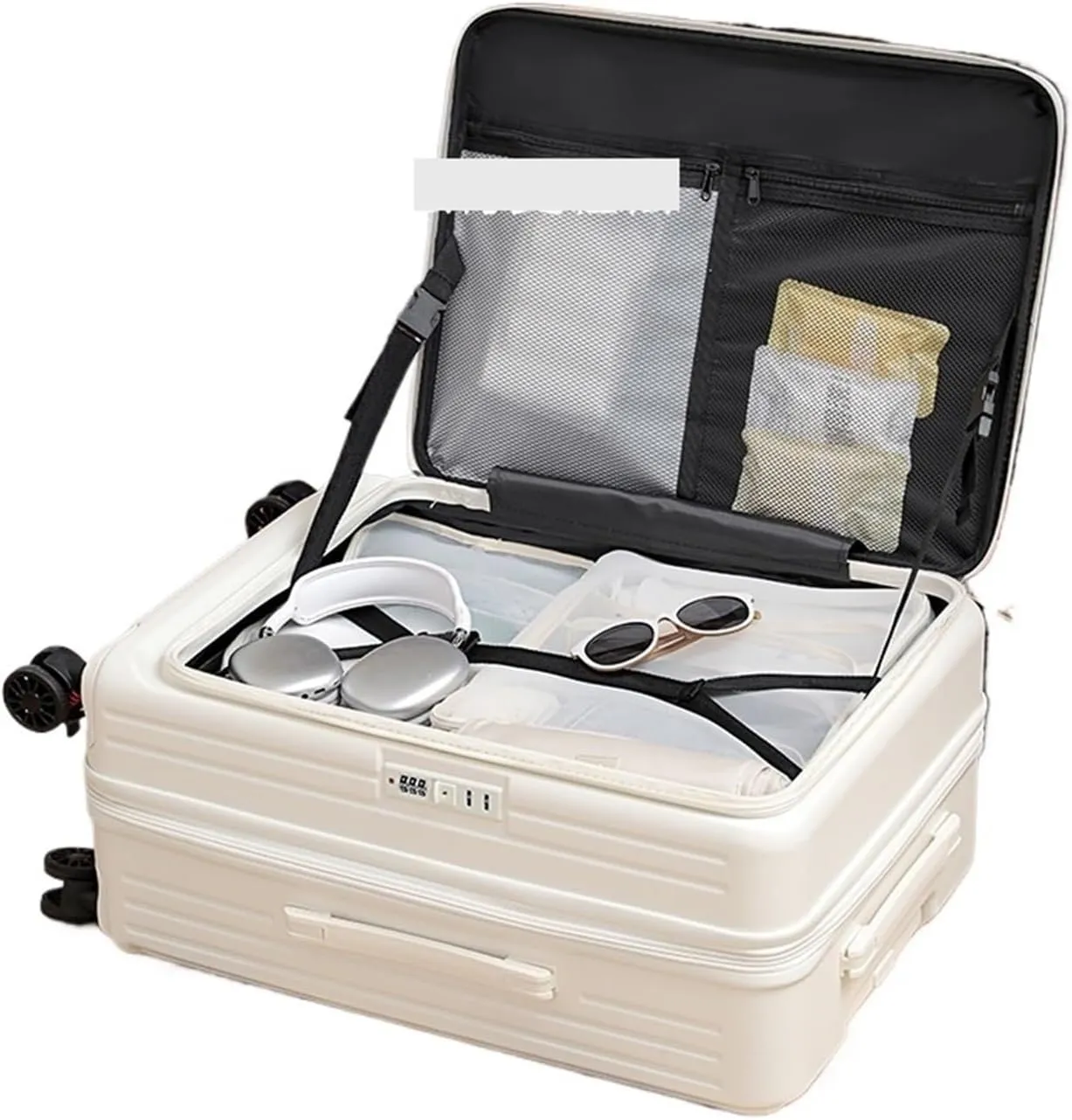 Luggage Side Opening Luggage 2024 New Extendable Multifunctional Trolley Case 20 Inch Suitcase travel case Suitcase((Black),22)