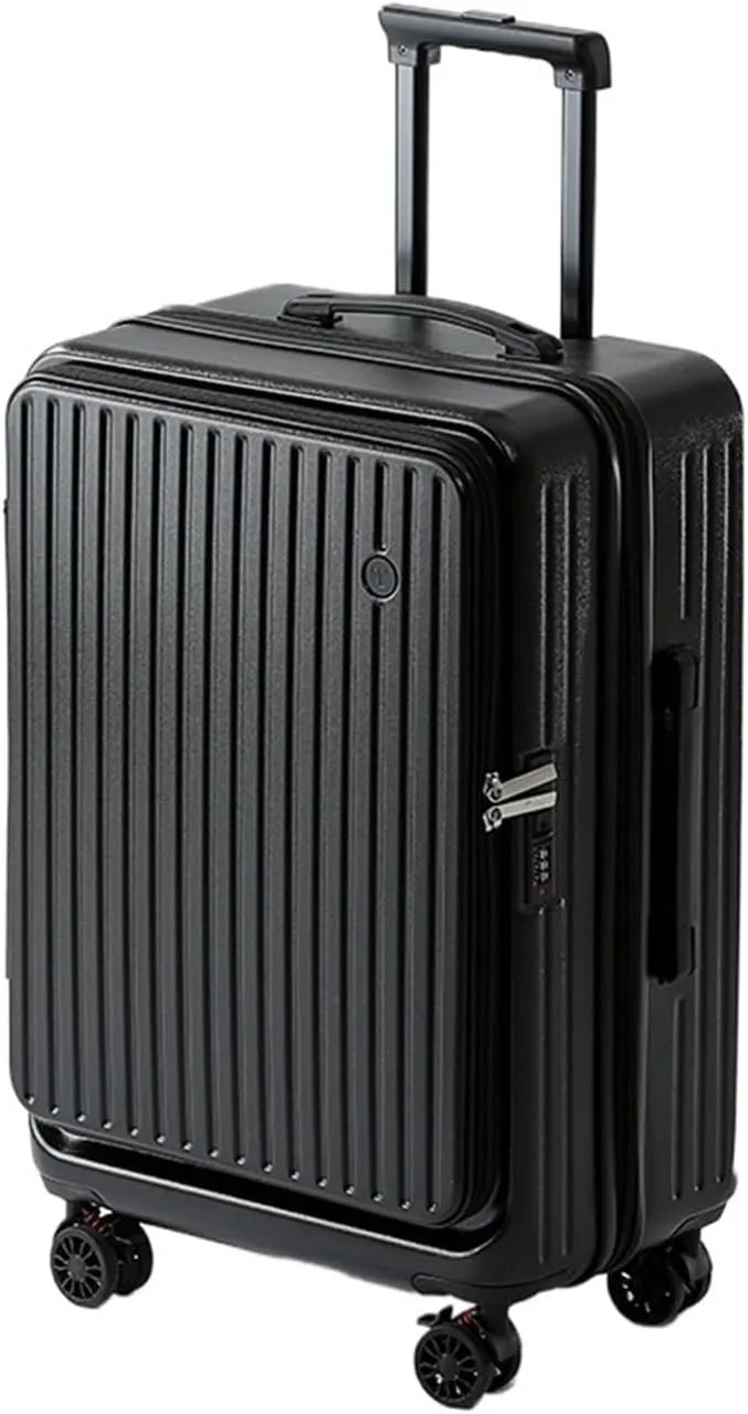 Luggage Side Opening Luggage 2024 New Extendable Multifunctional Trolley Case 20 Inch Suitcase travel case Suitcase((Black),22)