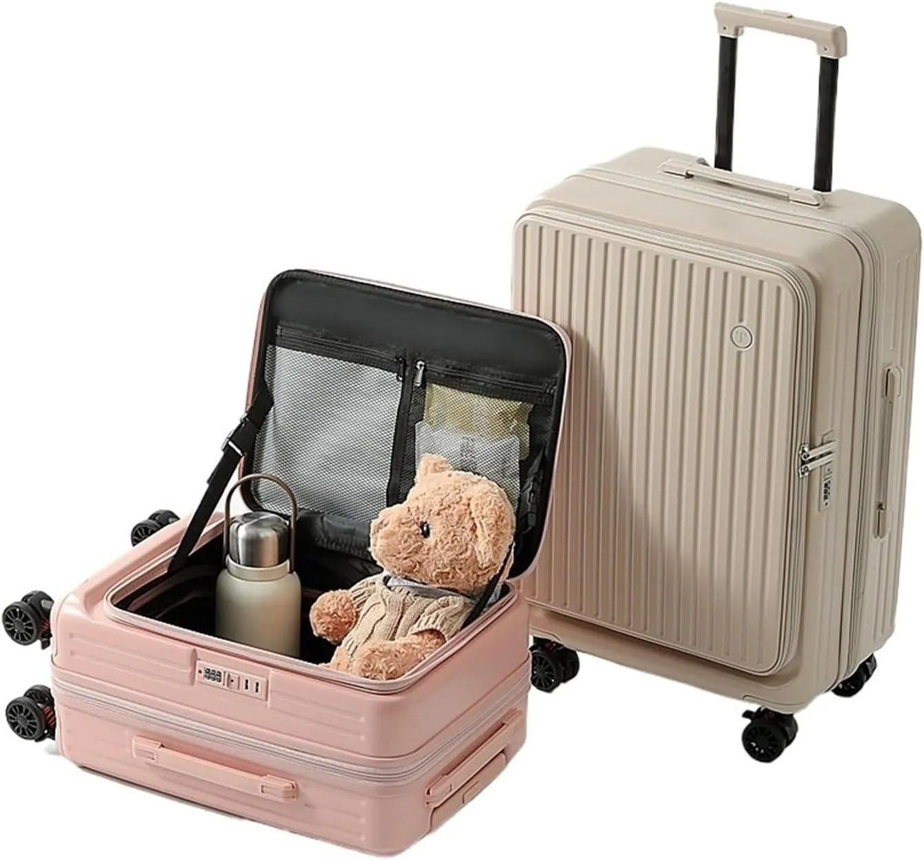 Luggage Side Opening Luggage 2024 New Extendable Multifunctional Trolley Case 20 Inch Suitcase travel case Suitcase((Black),22)