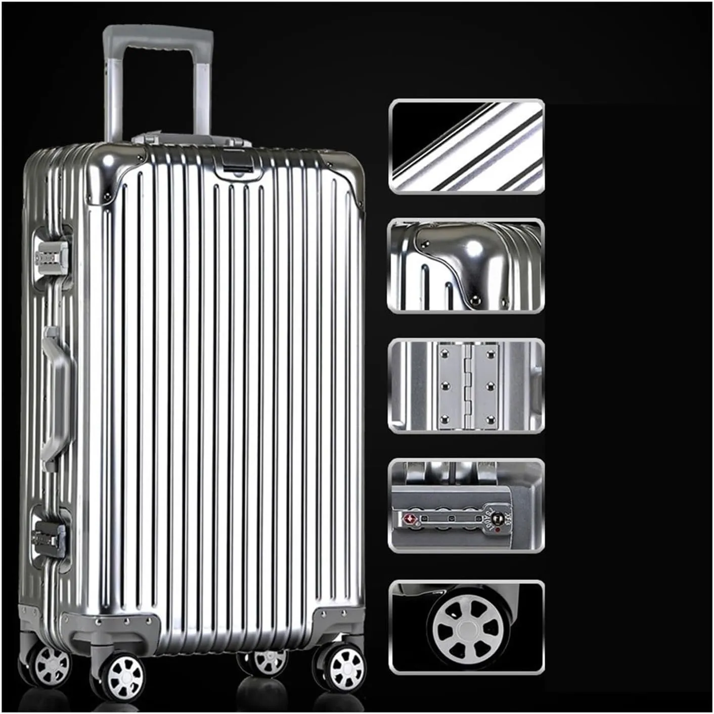 Luggage Suitcase Aluminum Metal Password Trolley Luggage Suitcase Trip Cabin Carry-on 20/24/28/32 Inch Travel Bags Suitcases Suitcase(Blue,22 inch)