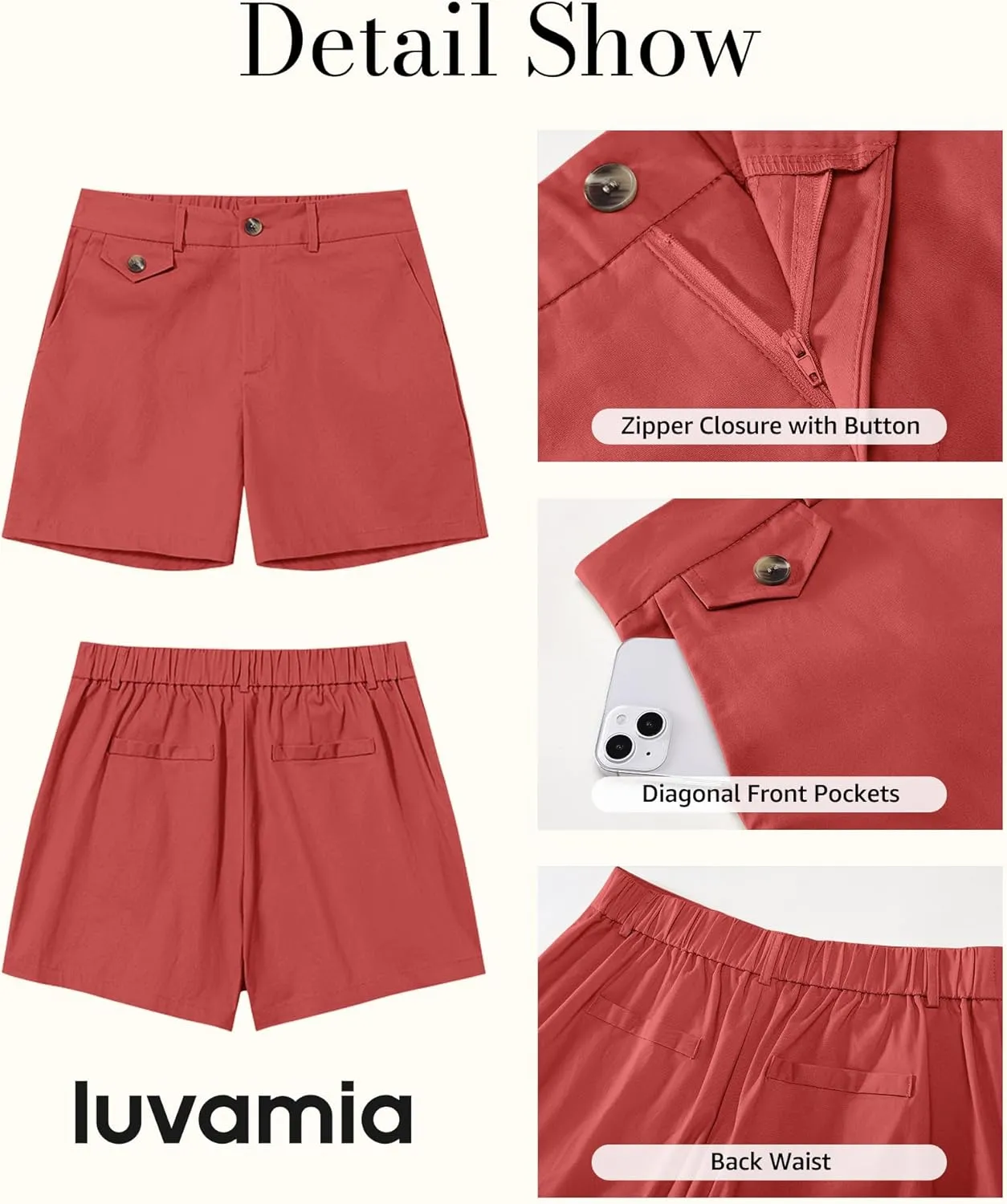 luvamia Dress Shorts for Women Trendy High Waisted Business Causal Summer Elastic Waist Trouser Shorts with Pockets